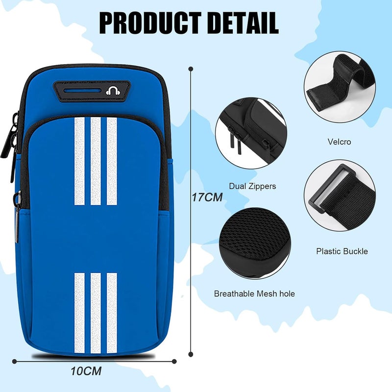 MOVOYEE Armband Cell Phone Holder for Running Arm Band iPhone 16 15 14 13 12 11 Pro Max 16e Xs Xr X Plus SE Mini Samsung Galaxy Ultra Note Airpods Pouch Women Men Kids,Runner Gym Walking Arm Bag Blue - Image 4